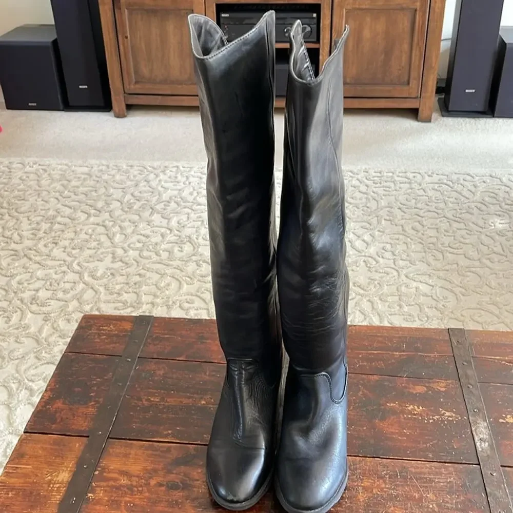 Arturo Chiang Black Leather Over The Knee Boots Size 7.5